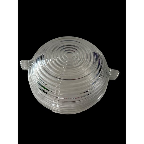 Vintage 1938-43 Anchor Hocking clear Manhattan large handled salad bowl FLAW - Picture 3 of 9